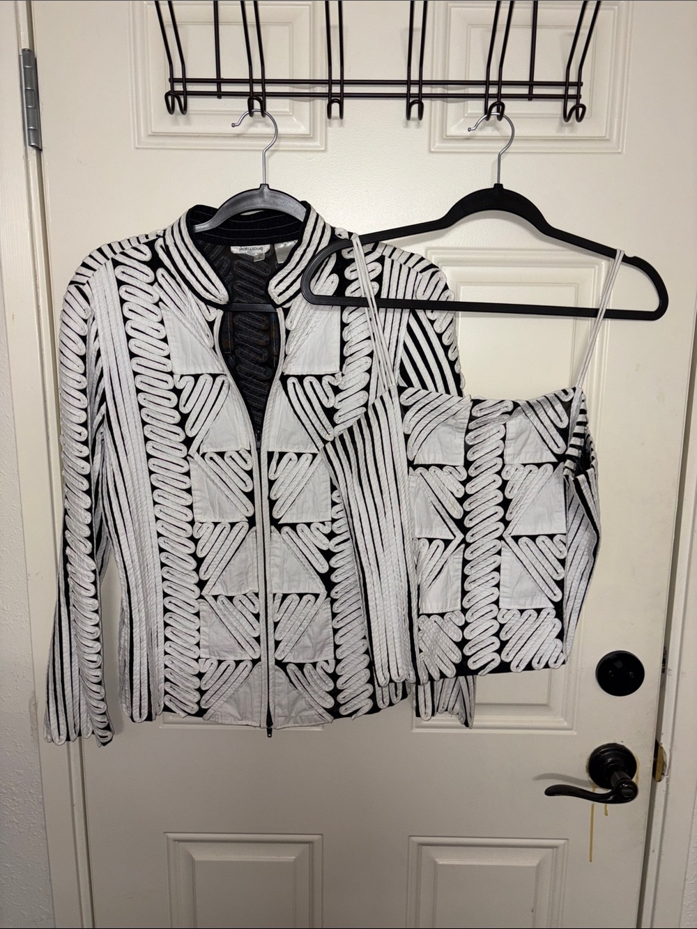 Andrea Rosati Black & White Embroidered Jacket Set.